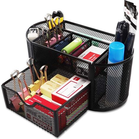 Organiseur de bureau avec 9 compartiments pour stylos,ciseaux,Post-it,notes adhésives,en métal,organiseur de bureau,organiseur de bureau (1/5)