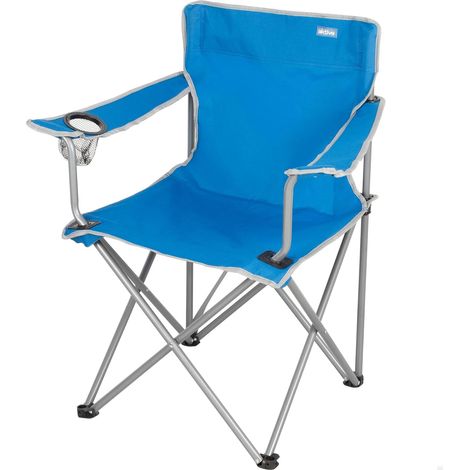 Chaise de camping pliante, Structure en acier, Assise en polyester, Porte-gobelet intégré, Système anti-roulis, Supporte 100 kg, Pliable et portable, Bleu (63159) (1/5)