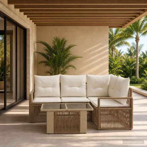 vidaXL Set Divano da Giardino 5 pz Beige e Bianco Crema polyrattan (1/5)