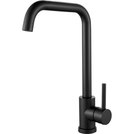 Robinet de Cuisine en Acier Inoxydable, Noir Mitigeur Cuisine Rotative à 360° avec Arc Haut 268mm, Robinet Evier Monotrou à Eau Chaude et Froide, G3/8 (1/5)