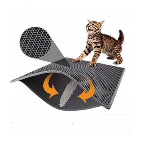 Tapis de litière pour Chat, Pliable Double Couche Nid d'abeille étanche Chat Mangeoire Tapis de Protection de Sol et Tapis Facile à Nettoyer (40  50cm) (1/4)