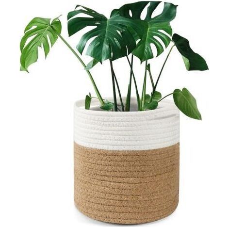Pot de fleurs en coton tressé, style panier, avec insert pour plantes d'intérieur et décoration – 20 x 20 cm (1/5)