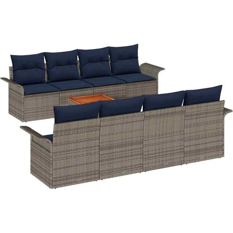 Set Divano da Giardino con cuscino 9 pcs Grigio polyrattan vidaXL