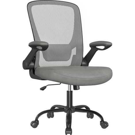 Chaise Bureau Ergonomique, Tissu en Maille, Support Lombaire, Mécanisme à Bascule, Assise Large de 53 cm, Accoudoirs Rabattables, pour Bureau, Chambre, Gris Ardoise (1/5)