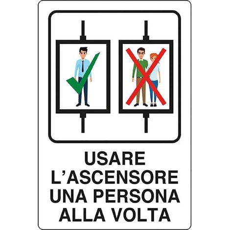 CARTELLO 'USARE ASCENSORE 1 PER VOLTA' cm 20 x 30 - alluminio
