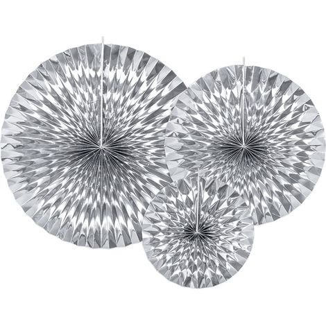 Rosetones decorativos PartyDeco plateados, 1 paquete de 3 unidades. (1/5)