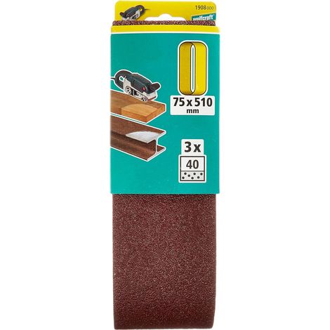 Wolfcraft Schleifbänder K40 75 x 510 mm 3-teilig für Bandschleifer (1/2)