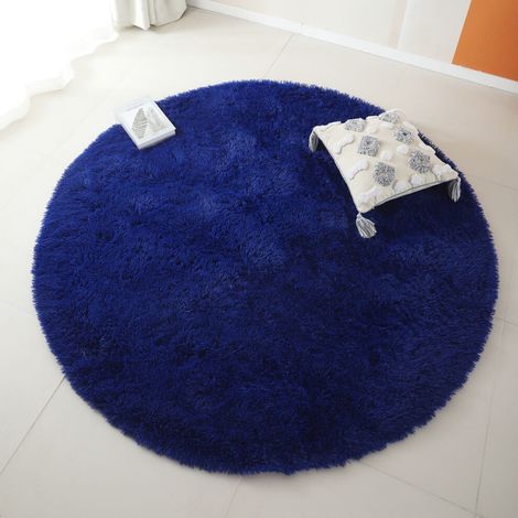 Tapis rond doux et moelleux 183 x 183 cm, tapis shaggy confortable pour chambre ou salon, bleu marine (1/5)