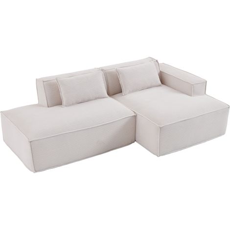 Beiges Stoffsofa 233 cm mit 2 Kissen, modernes Modell für kleine Räume (1/5)