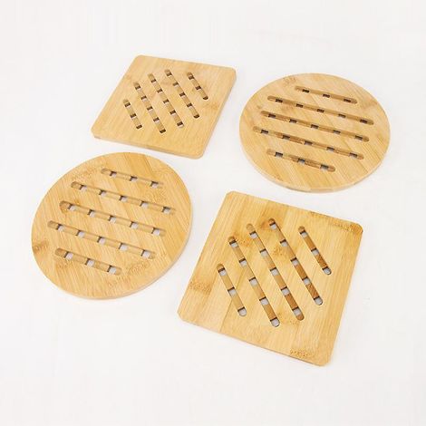 Lot de 4 dessous de plat en bambou, 18 cm, résistant à la chaleur, pour protéger votre plan de travail des théières - Bois naturel (1/5)