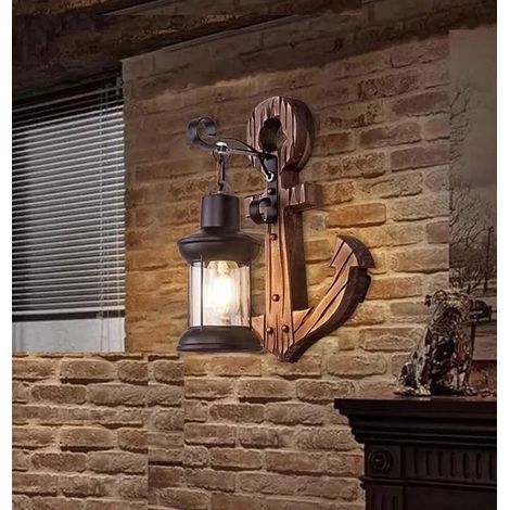 Applique Ancora In Legno Lanterna Country Lampada Industriale Vintage Retro E54 (1/4)