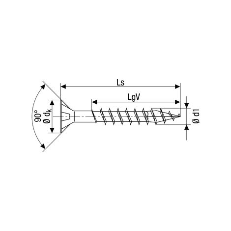 Tornillo Torx SPAX WIROX - Ø6 x 60 mm - Cabeza avellanada - Rosca total - Caja de 100 - 1191010600603
