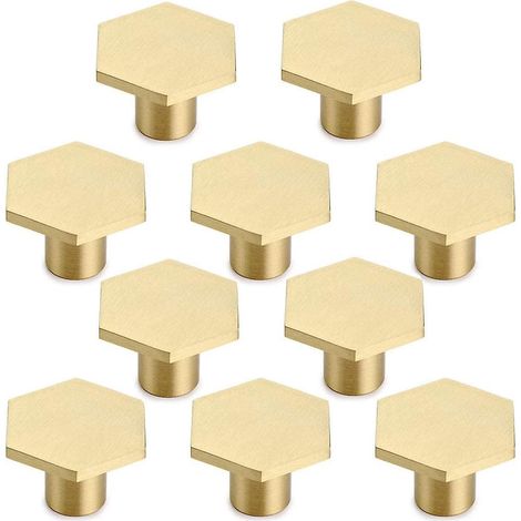 10 Stück 21 x 30 x 34 mm große, sechseckige Messingknöpfe, runde Messing-Schranktürgriffe mit Schrauben, Dekoration für Schranktüren, Griff (1/5)