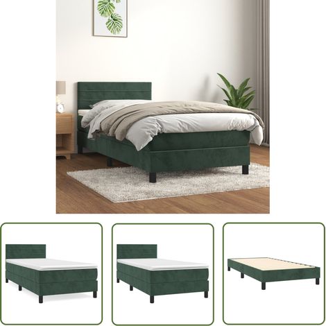 The Living Store Boxspringbett mit Matratze Dunkelgrün 90x200 cm Samt - Samtbett - Boxspringbett - Doppelbett - Bettenrahmen - Hochwertiges Bett (1/5)