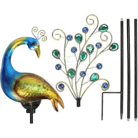 Lampes solaires à piquer en forme de paons lumineux pour jardin, décoration paysagère en métal étanche (1/5)
