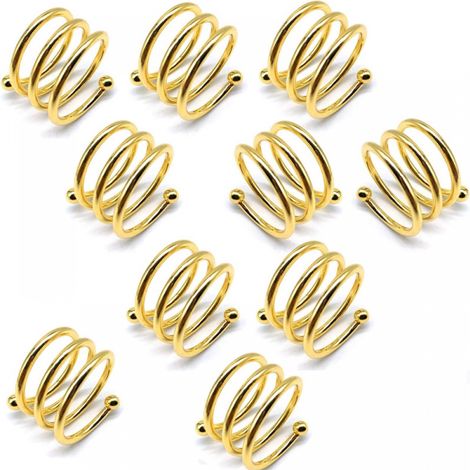 A set of 10 extra-thick napkin rings, perfect for restaurant tables and weddings (gold).