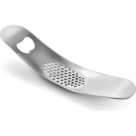 Knoblauchpresse aus Edelstahl, Zerkleinerer, Küchenhelfer, manueller Kartoffelstampfer, 2-in-1-Flaschenöffner (1/5)