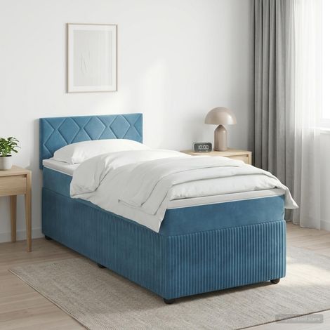 vidaXL Lit boxspring avec matelas Bleu foncé 90 x 190 cm Velours (1/5)