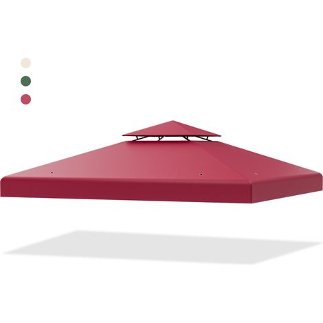 Copertura di ricambio per gazebo a 2 livelli da 300x300cm, Tettoia con fibbie in alluminio e chiusure a strappo Rosso bordeaux (1/3)