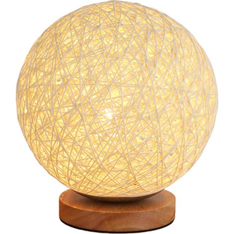 Lampe de table LED en rotin 15 cm de diamètre Veilleuse à projection 16 couleurs, intensité réglable, avec télécommande Alimentation USB Décoration pour chambre ou bureau