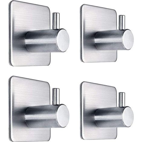 Crochets adhésifs pour serviettes de salle de bain, lot de 4 - Porte-peignoirs auto-adhésif en acier inoxydable, crochets muraux adhésifs durables (1/5)
