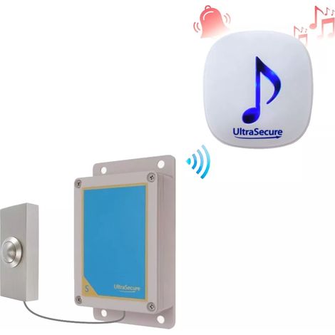 Ultra Secure – Kit sonnette sans-fil 600m – Carillon intérieur 35 mélodies – Émetteur étanche IP65 – Bouton déporté métal brossé (1/5)