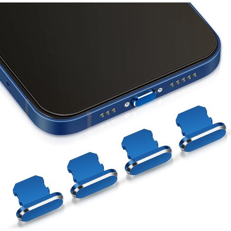 4 Pièces Bouchon Anti-Poussière pour iPhone 14 13 12 11 Pro Max Mini SE XS XR X 8 7 6 Plus, iPad 9 8 7 6 Air Mini, Cache Port de Charge Protection Contre la Poussière(Bleu Foncé) (1/5)