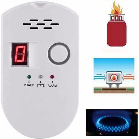 Detector de gas natural, detector de gas digital ultrasensible, sensor de alarma de tubería de gas combustible, detector de fugas de gas digital portátil enchufable para el hogar/cocina (1 paquete) (1/5)