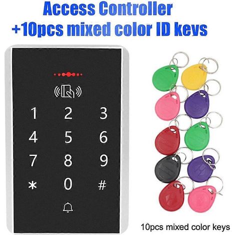 Panneau de contrôle d'accès numérique 125 kHz pour 2000 utilisateurs, lecteur de cartes et clavier pour système de contrôle d'accès autonome. Clé 10 couleurs. (1/5)