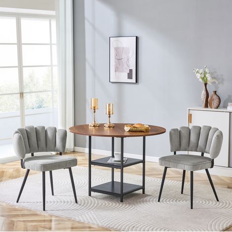 Esstisch-Set rund 107 cm Nussbaumoptik mit 2 grauen Stühlen HAVRYA (1/5)