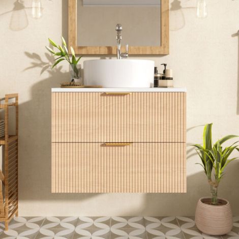 Meuble de salle de bain mural 60 cm – Grand volume de rangement : 2 tiroirs + plan – Organisation optimale pour petite salle d’eau (1/4)