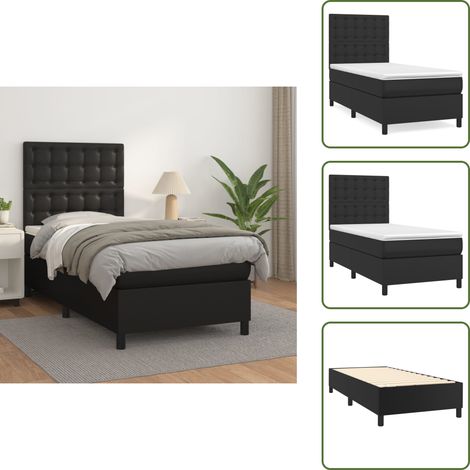 Boxspringbett mit Matratze Schwarz 100x200 cm Kunstleder - Boxspringbett - Doppelbett - Bettenrahmen - Kunstlederbett - Schwarzes Bett (1/5)