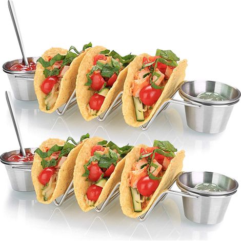 Support À Tacos - Acier Inoxydable 18/8 - Avec Pot À Salsa Intégré - Convient Pour Tacos Souples Ou Croquants - Lot De 2 (1/5)