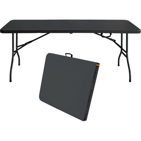 Tavolo pieghevole portatile 180 cm nero con maniglia per campeggio e casa (1/5)