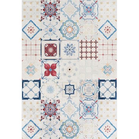 Tapis de cuisine 60 x 120 cm, motif traditionnel kilim, multicolore, bleu et rouge, style tissé résistant (1/5)
