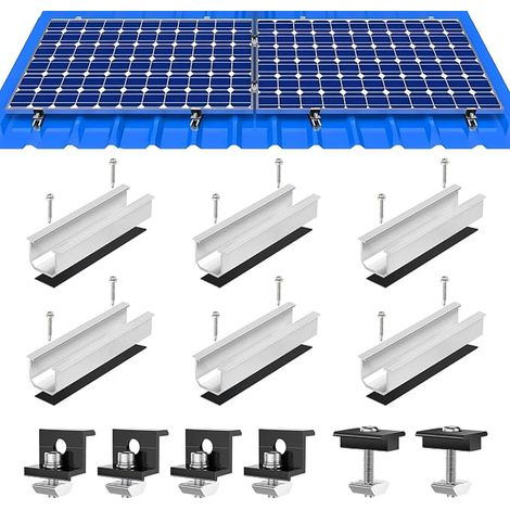 Solar Panel Mounting Kit - 12cm Rails, Solar Panel Bracket, Adjustable Aluminum Roof Bracket for Metal or Flat Roof for Thick Panels 30-35mm (1/5)