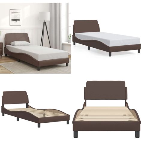 Bettgestell mit Kopfteil Braun 90x200 cm Kunstleder - Bettestell - Doppelbett - Boxspringbetten - Kunstlederbett - Modernes Bett - Home & Living (1/5)