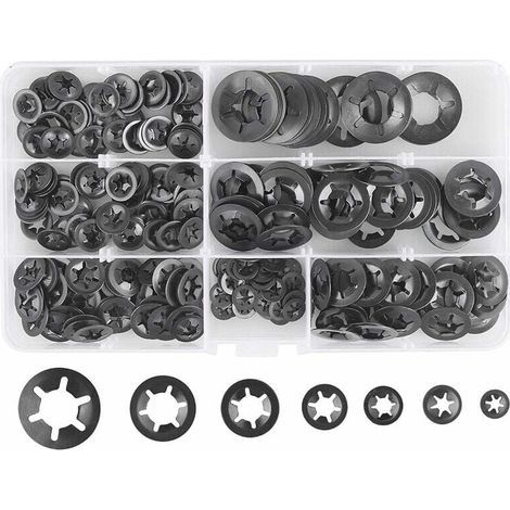 280 Pcs Rondelles De Blocage Rondelles De Verrouillage, Rondelles À Verrouillage Rapide De Rondelles De Verrouillage En Acier M3 M4 M5 M6 M8 M10 M12, 7Tailles, Noir (1/5)