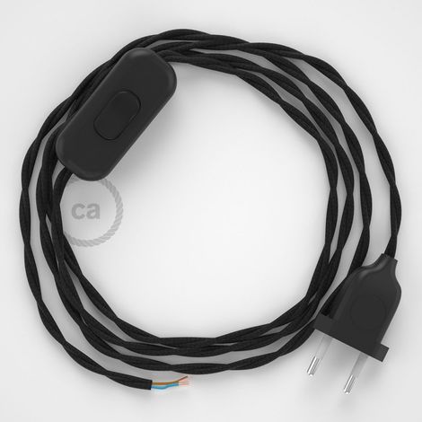 Creative-Cables Câblage pour lampe avec câble en coton 1,8 m – (Câble 2x0,75 mm² noir TC04, fiche EU et interrupteur noirs) – Conforme aux standards de sécurité (1/5)
