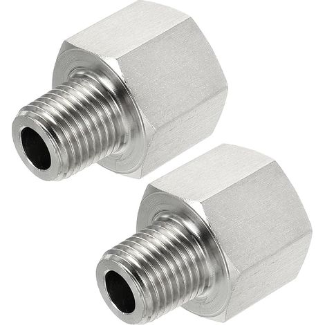 Hexagonal Reduction Ring 1/4 PT Male to 3/8 PT Female Stainless Steel Pipe Fitting Reducer Adapter 2pcs (1/5)