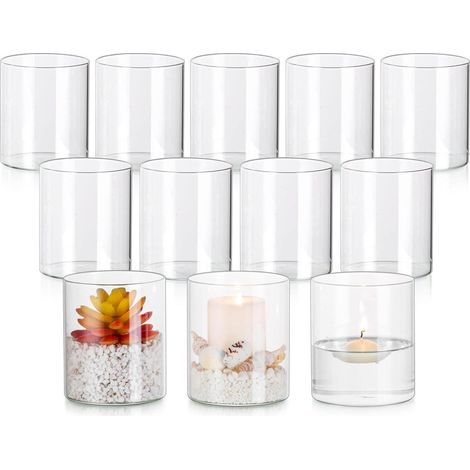 Glasseam Kerzenhalter Glas 12er Set für Tischdeko Stumpen Schwimmkerzen (1/5)