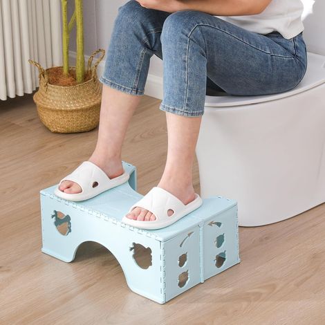 CCYKXATabouret pliant pour toilettes – Tabouret physiologique pour la salle de bain pour adultes et enfants – Tabouret de toilettes (bleu) (1/5)