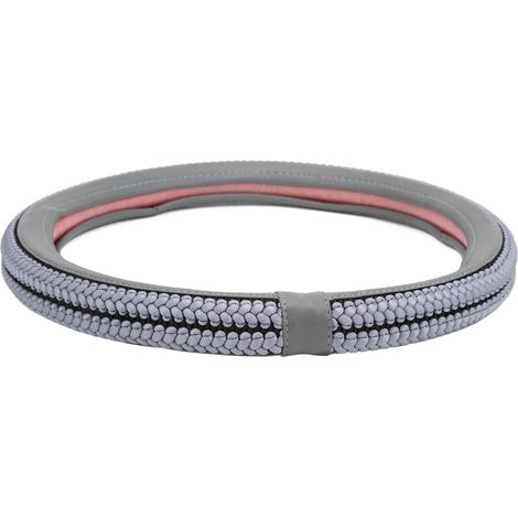 Volant Cousu 15 Pouces Housse Antidérapante en Soie de Glace Respirante Rond Gris Universel Voiture Homme Femme (1/5)