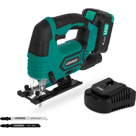 VONROC Scie sauteuse sans fil 20V  avec batterie 4.0Ah et chargeur rapide