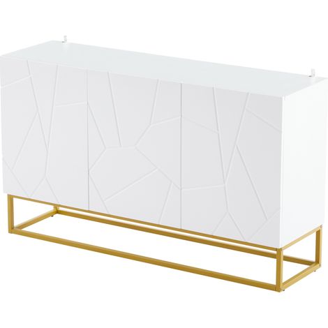 Madia moderna lucida 130 cm bianca e oro in truciolato con 3 ante (1/5)