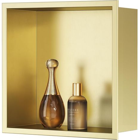 Niche de douche en acier inoxydable à encastrer au mur, niche murale unique pour rangement de douche pour salle de bain 30x30 cm, Or (1/5)