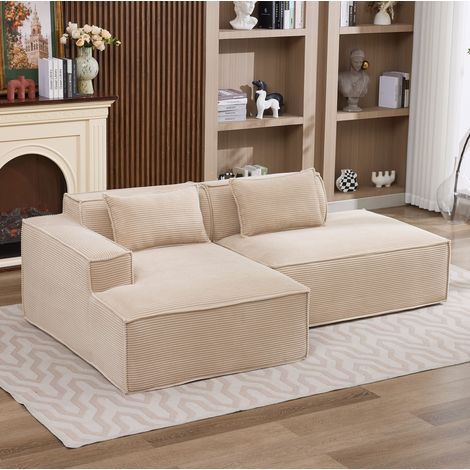 Sofá rinconero 233 x 129 x 70 cm de poliéster beige claro HAVRYA (1/5)