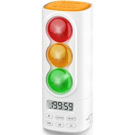 Digitaler optischer und akustischer Timer mit Ampel, LCD-Bildschirm, Lautstärkeregelung, 4 Kindertönen, Pausenfunktion, Speicherfunktion und USB-C-Ladeanschluss (weiß) (1/5)