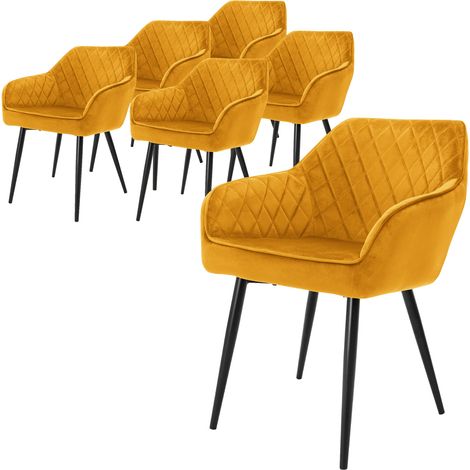 ML-Design Set di 6 Sedie da Pranzo con Braccioli e Schienale in Velluto Colore Ocra Poltroncina da Soggiorno Imbottita con Gambe in Metallo Seduta Ergonomica Confortevole per Salotto Design Moderno (1/5)