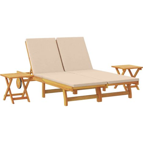 Sonnenliege mit Kissen Beige Massivholz Akazie vidaXL